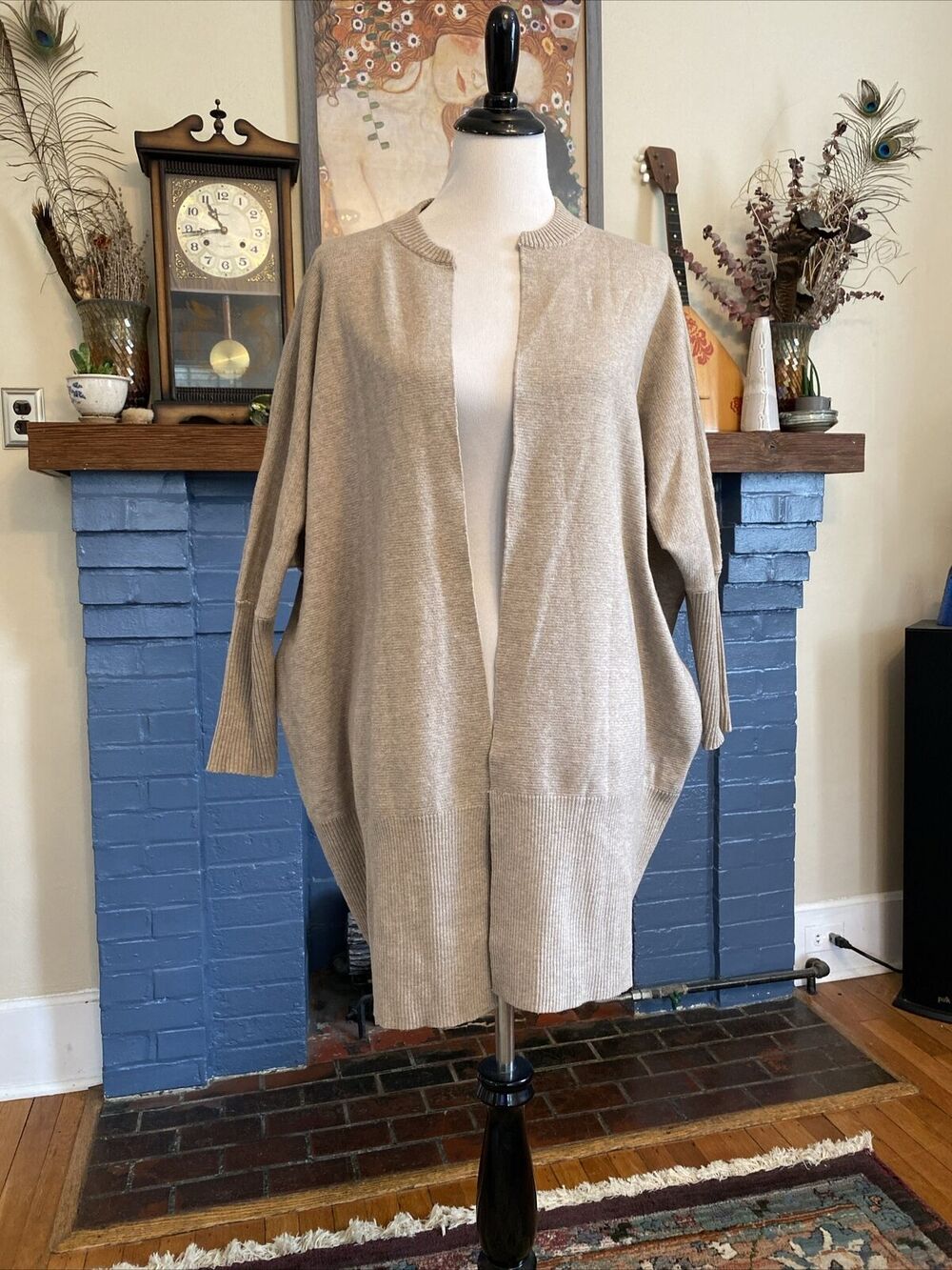 ANDREA JOVINE M Khaki Open Knit Sweater Cardigan Boho Minimalist Lagenlook